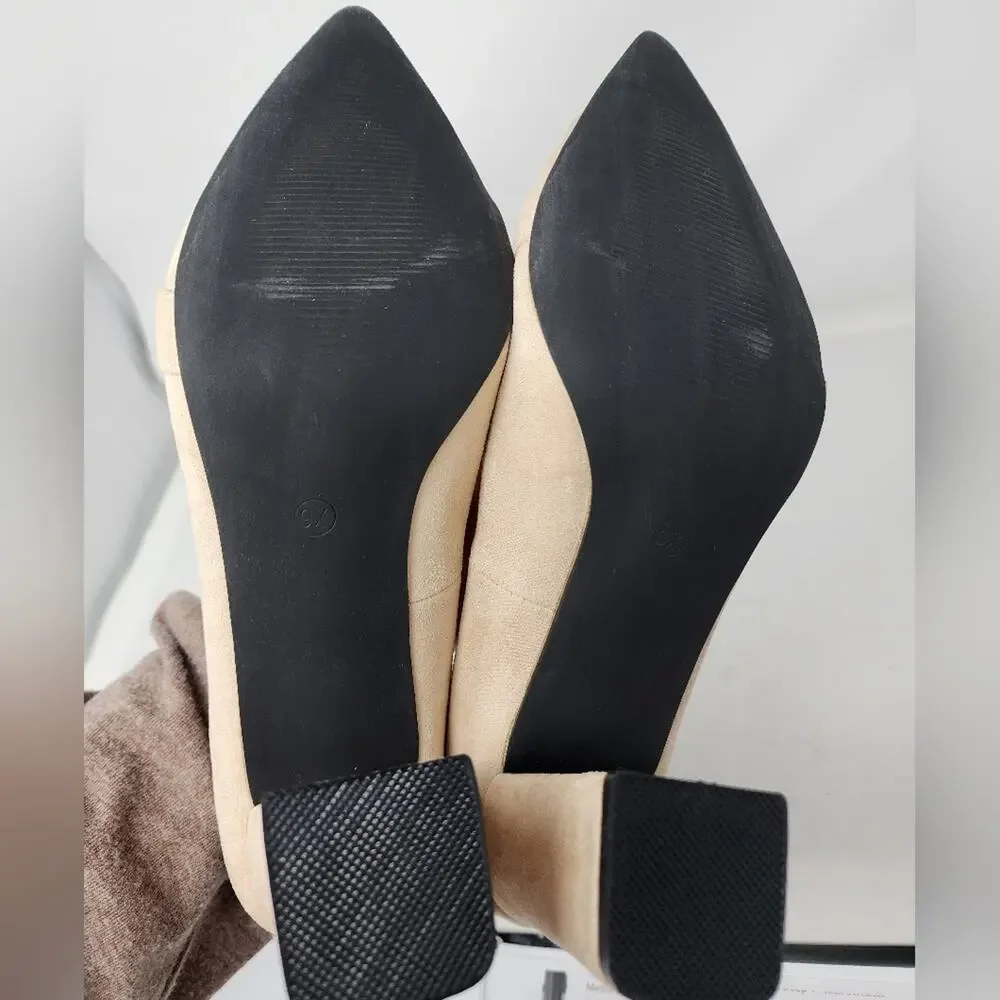 Faux Suede Chunky‎ Heel Pumps Pointed Toe Block Heel Women's Gifts Size 9.5 New